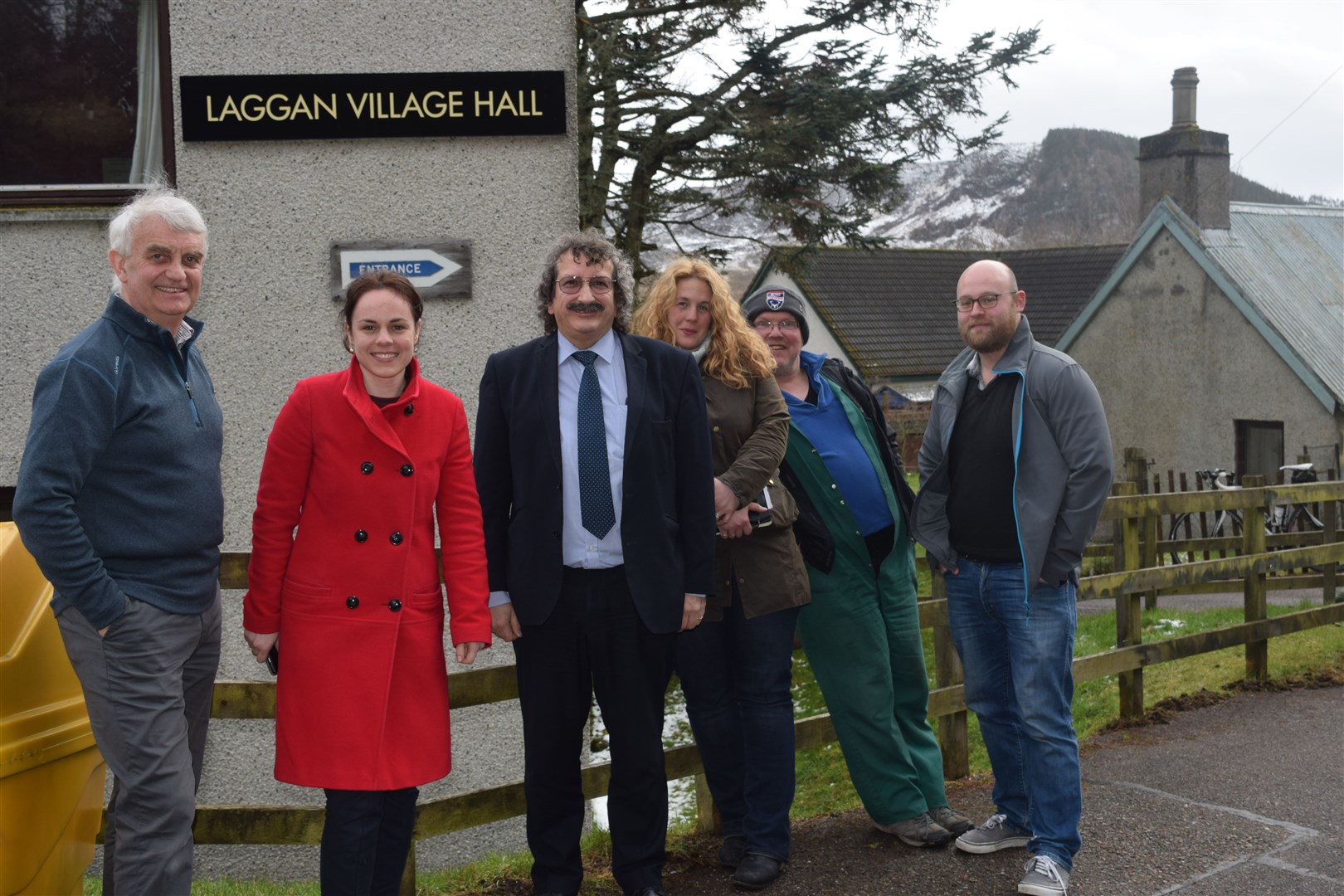 Badenoch MSP Kate Forbes (second left) with constituents on a visit to Laggan Community Hall.