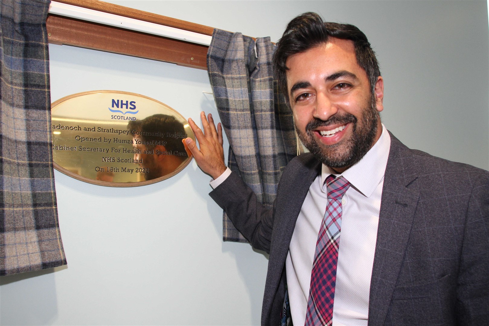 Cabinet Secretary for Health and Social Care Humza Yousaf after unveiling the new plaque to mark the opening of the Badenoch and Strathspey Community Hospital in Aviemore.