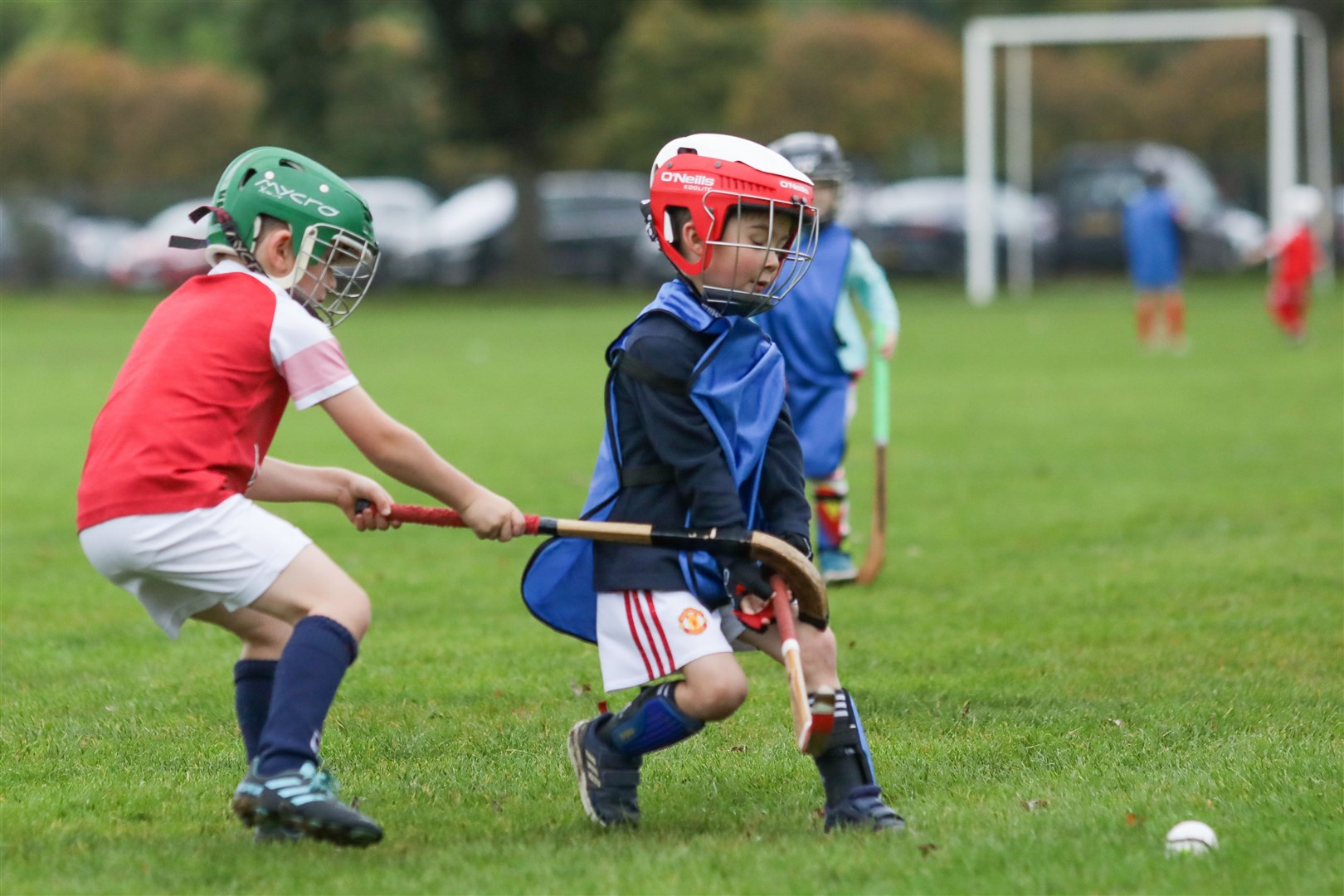 Gaelic Medium shinty Coaching Session taking place prior to the men and women's Mod Shinty Cup matches at Bught Park Inverness at The Royal National Mòd 2021 in Inverness, Scotland