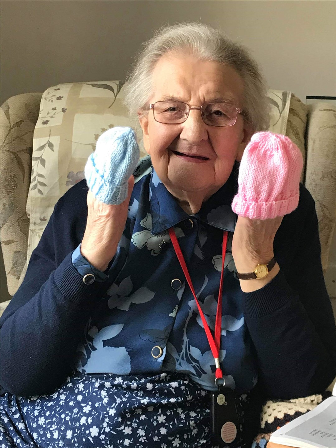 Muriel MacLennan who has been very busy knitting during the lockdown.