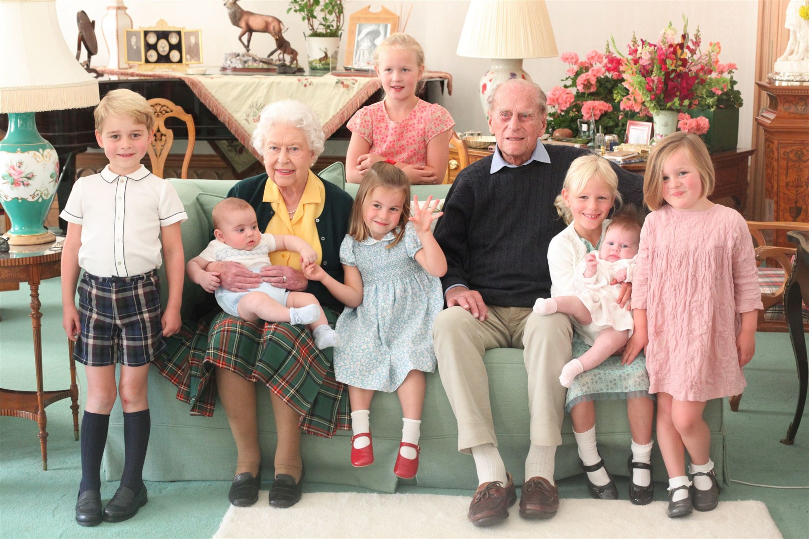The Queen and Philip pictured with their great grandchildren at Balmoral in 2018 (Duchess of Cambridge/PA)