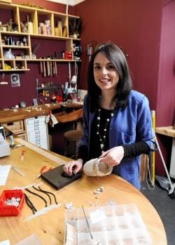 Amy Mackay at work in her studio producing jewellery for new shop in Beauly