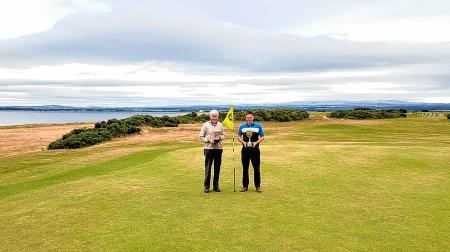Maurice Brown pictured after winning the Gents’ Club Handicap alongside Lewis Reid who won the scratch event.