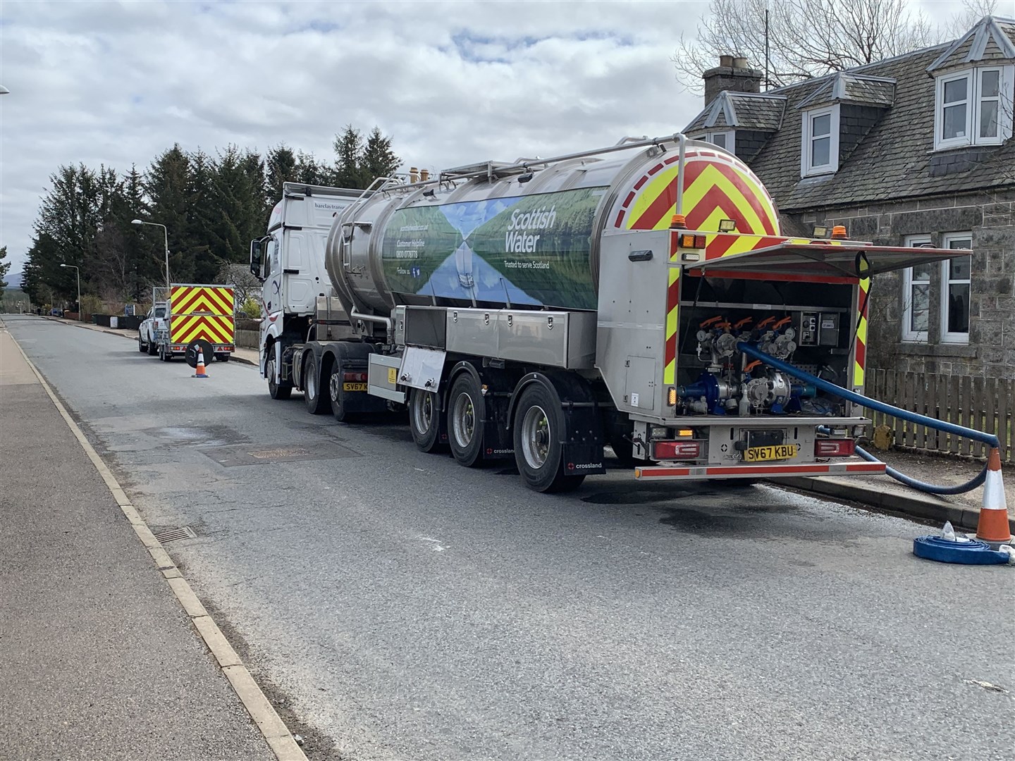 Water is pumped into the water mains in Boat of Garten yesterday to keep on top of supplies to the village.