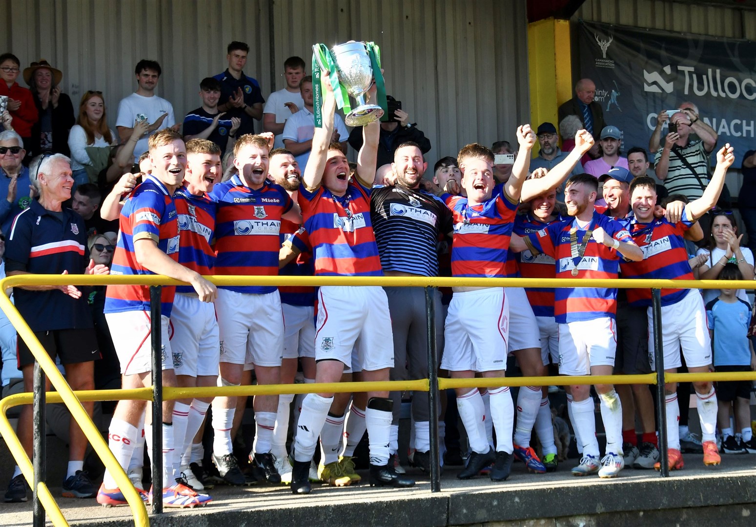 That look of joy as skipper Calum Grant lifts the famous old trophy aloft after the 3-2 victory. Picture: Fiona Young.
