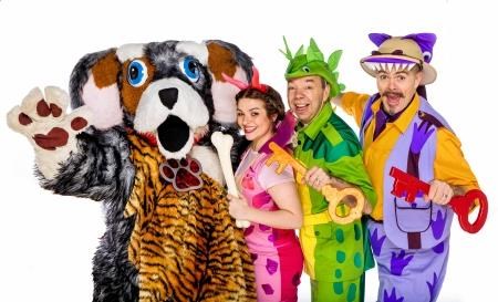 The Funbox gang: Bonzo the dog, Anya Scott-Rodgers, Gary Coupland, and Kevin Macleod.