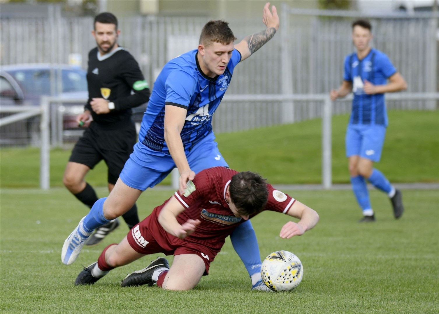 Strathspey's Owen Loveland got what was only a consolation goal for the Jags. Picture: Beth Taylor.