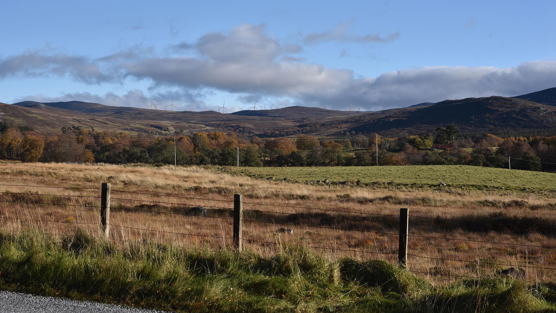 The wind farm site from the B862 west of Corriegarth Lodge.