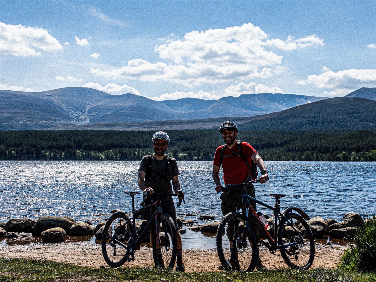 Markus and John at Loch Morlich during the ride. Picture: Markus Stitz
