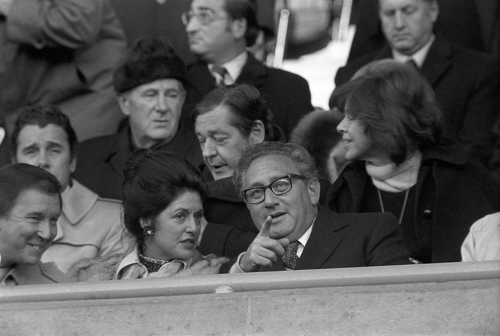 Talking football with the wife of former Chelsea chairman Brian Mears during a match at Stamford Bridge in 1976 (PA)