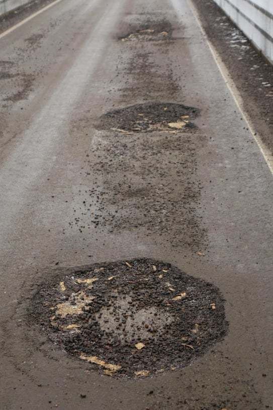 A whole lot of potholes on Ruthven Bridge last week.