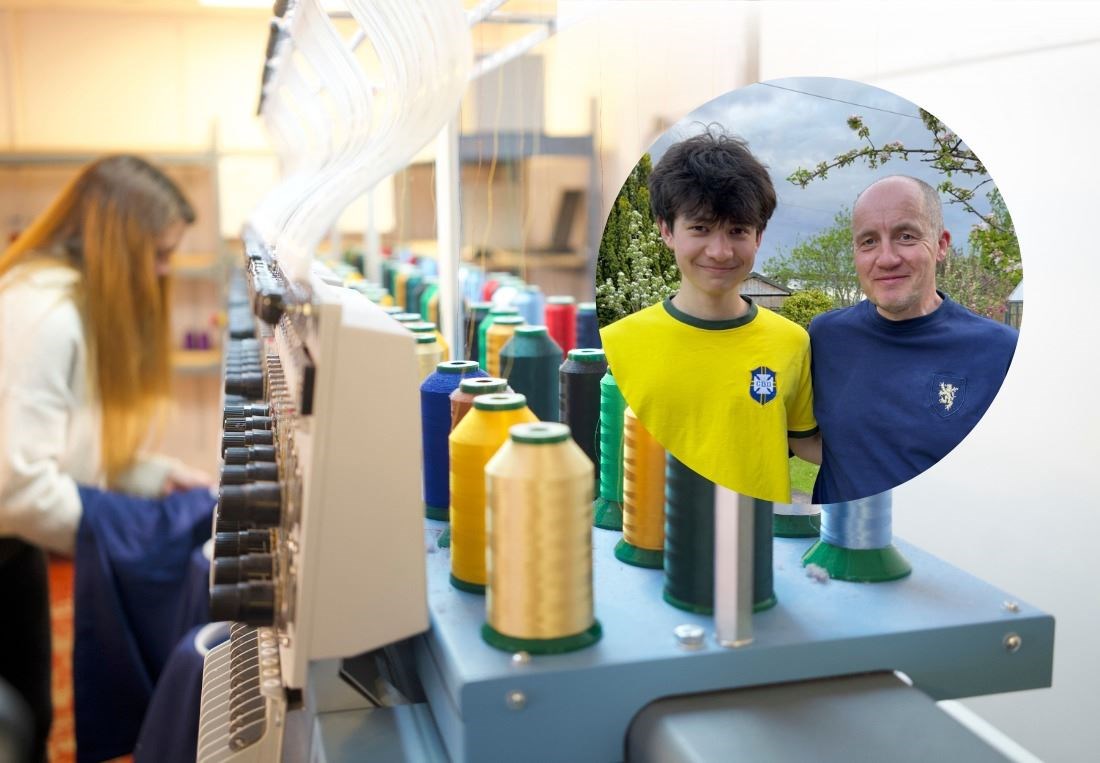 TOFFS' factory in Gateshead supplies to all over the world. Hector sports the new 150th anniversary Scotland top. Michael nabs the Brazil classic.