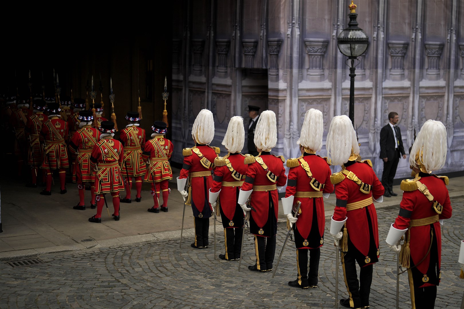 The King’s Body Guard of the Yeomen of the Guard in the Palace of Westminster ahead of the arrival of King Charles and the Queen Consort on Monday (Markus Schreiber/PA)