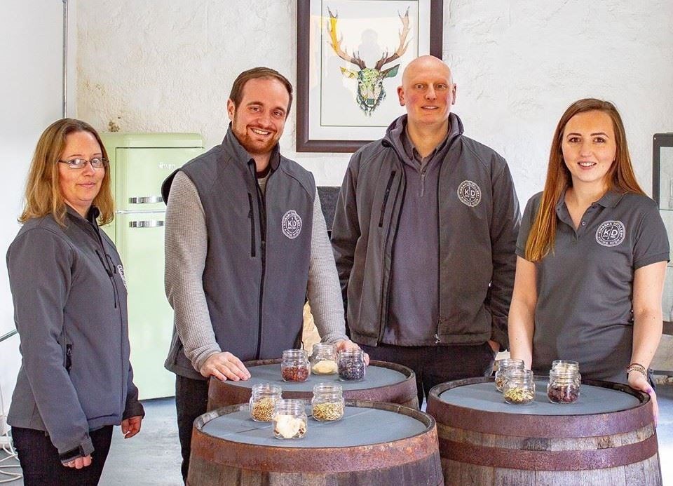 Kinrara Distillery colleagues (from left) Lisa Duffus, head distiller David Wilson, distillery manager Luke Fenton and marketing and events manager Jade Fletcher. The distillery had sold and donated its new product all around the United Kingdom and intends to carry on throughout the pandemic.