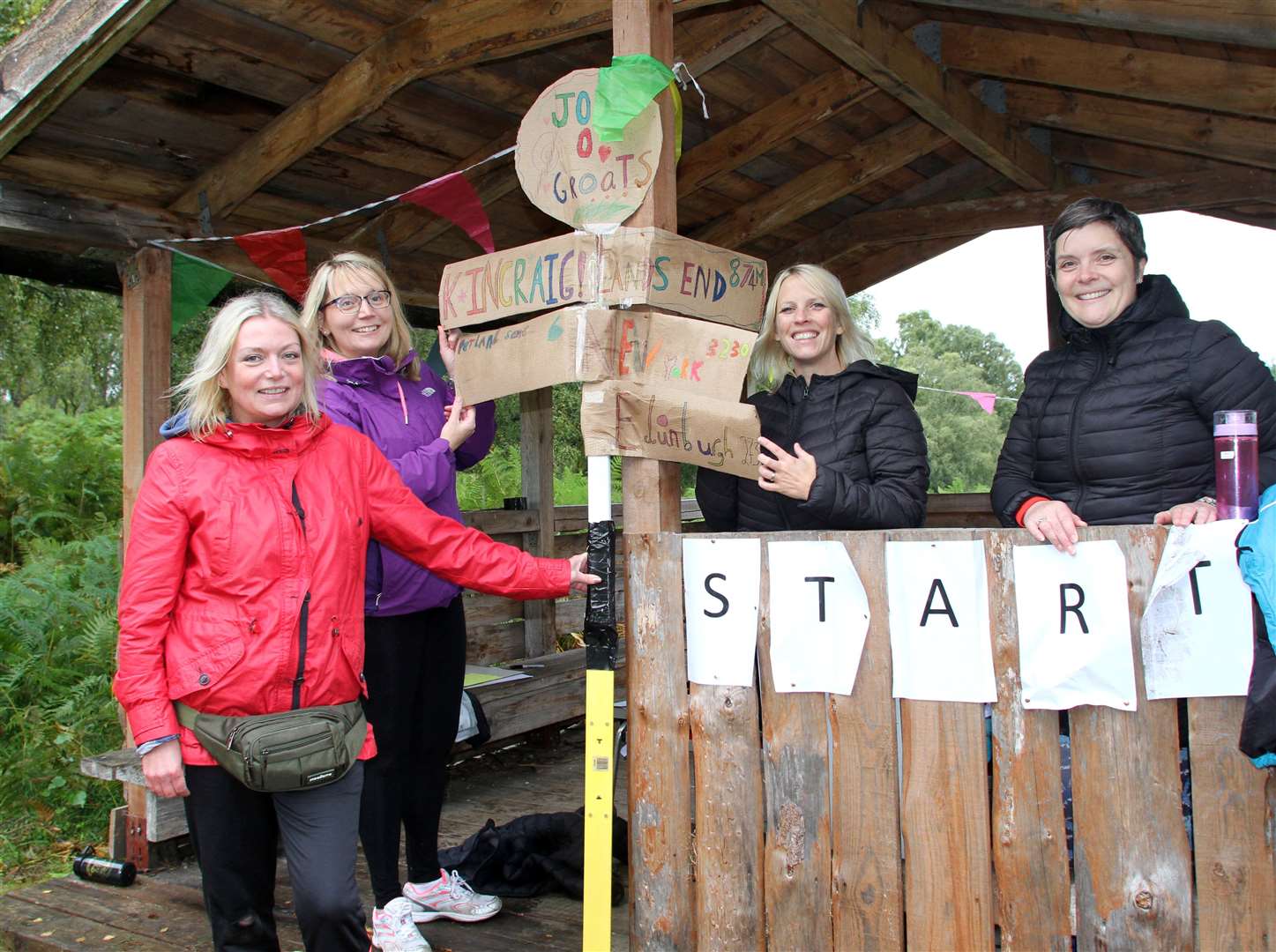 Sara Riach (third right) with teachers Nicola Brannan, Joanne Harper and Rebecca Ferguson at the recent fundraising walk covering the distance to John O'Groats in the school grounds.