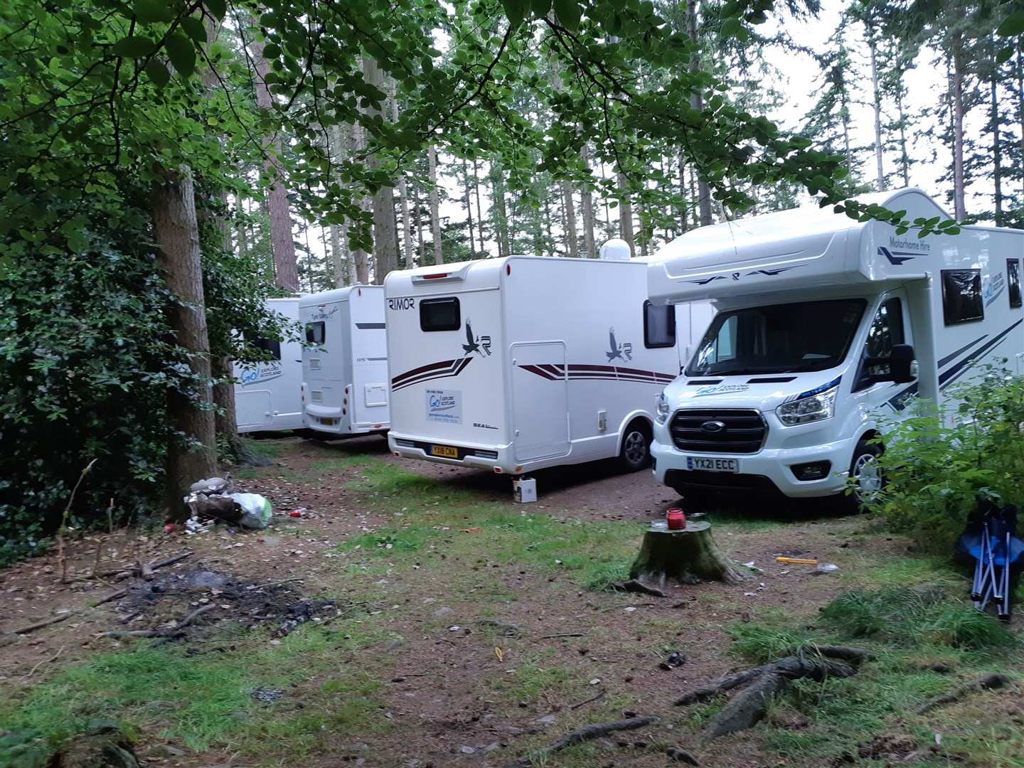 Campervans at Culloden Woods.