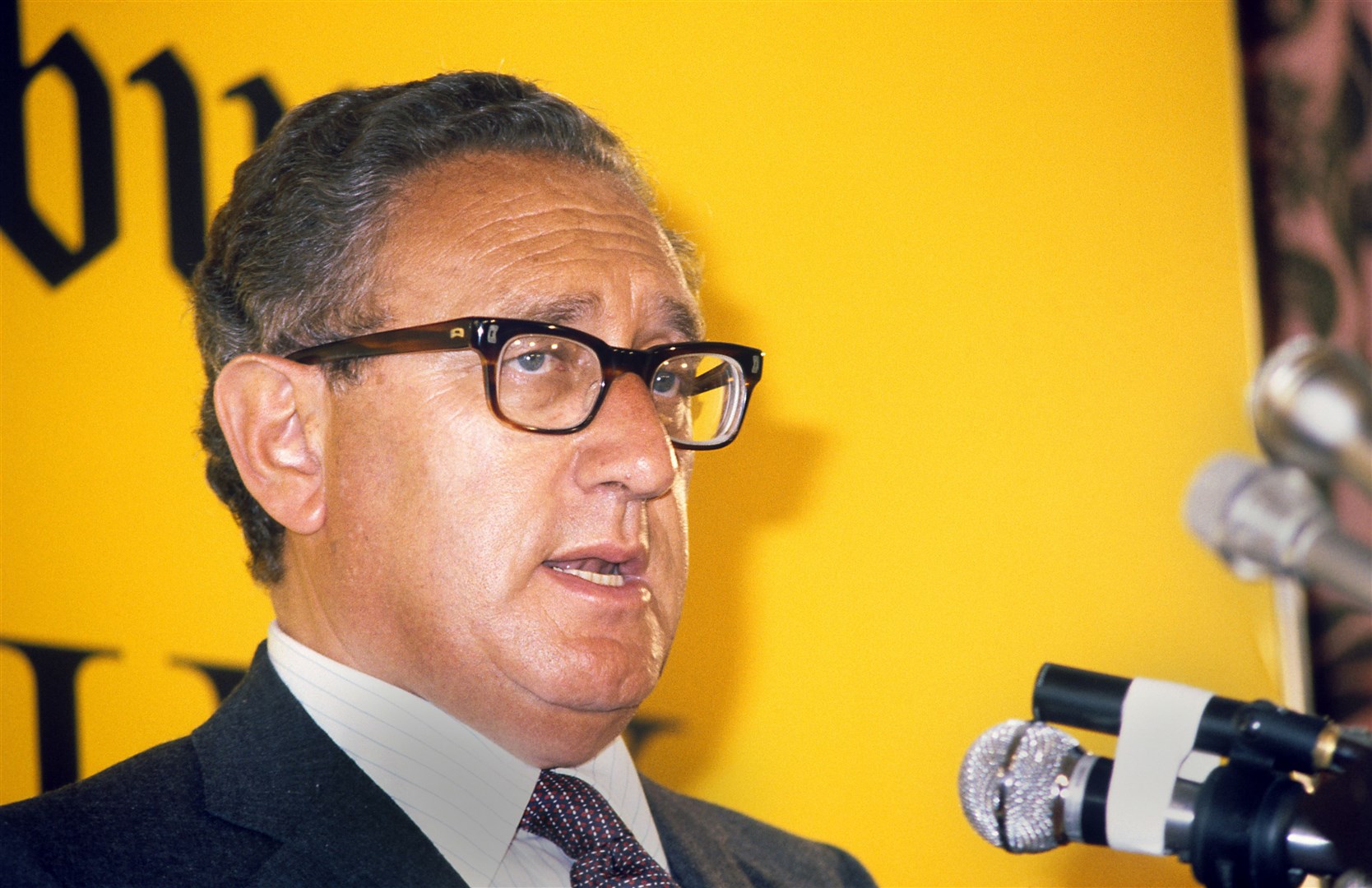 International politics and oil were discussed by Mr Kissinger during this 1980 press conference in London (PA)