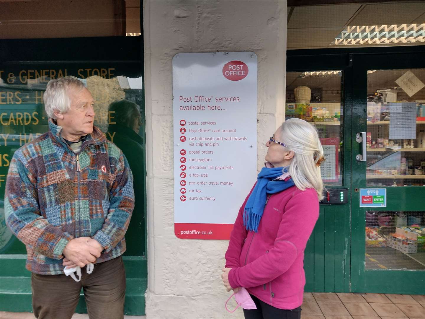 KINGUSSIE POST OFFICE: concern was shared by Newtonmore Business Association's Ian Gibson and local Highland Council member Muriel Cockburn as they awaited formal clarification from Post Office Ltd and the two local postmasters (Picture: Tom Ramage)