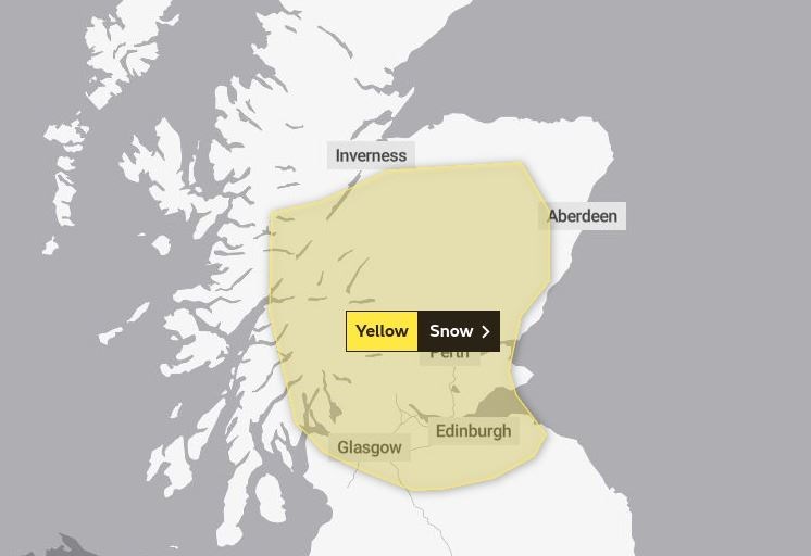 The area covered by the yellow warning for snow. Picture: Met Office.