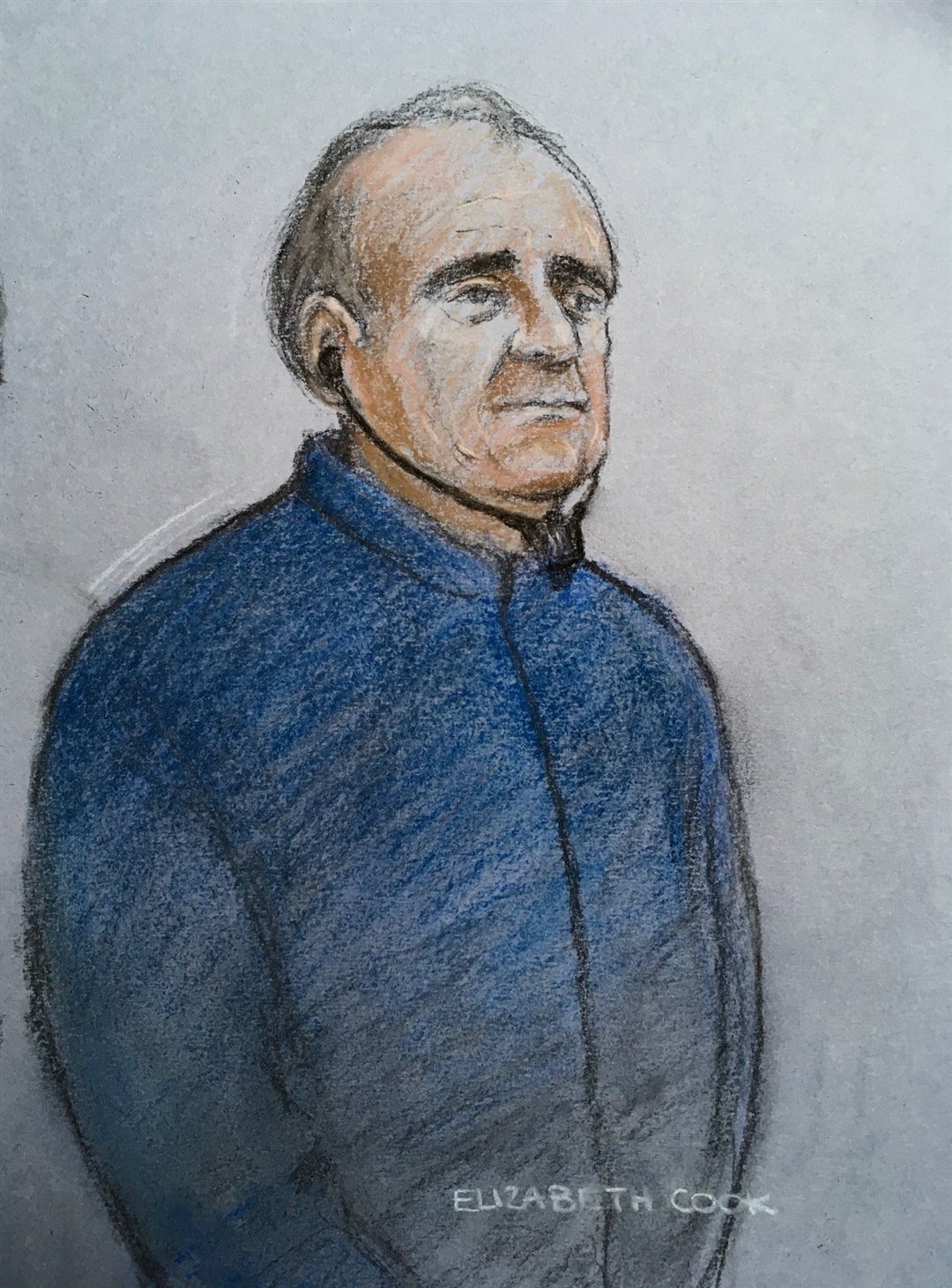 Court artist sketch of David Smith wearing a headphones device when he appeared at Westminster Magistrates’ Court in London for an earlier hearing (Elizabeth Cook/PA)