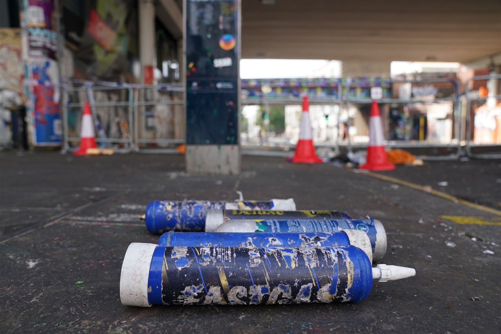 Nitrous oxide gas canisters on a street in west London (Kirsty O’Connor/PA)
