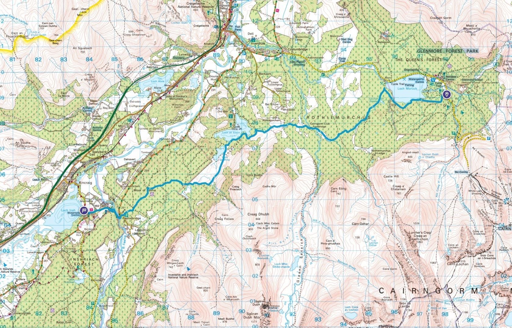 Glenmore to Loch Insh walk. ©Crown copyright 2023 Ordnance Survey. Media 025/23.