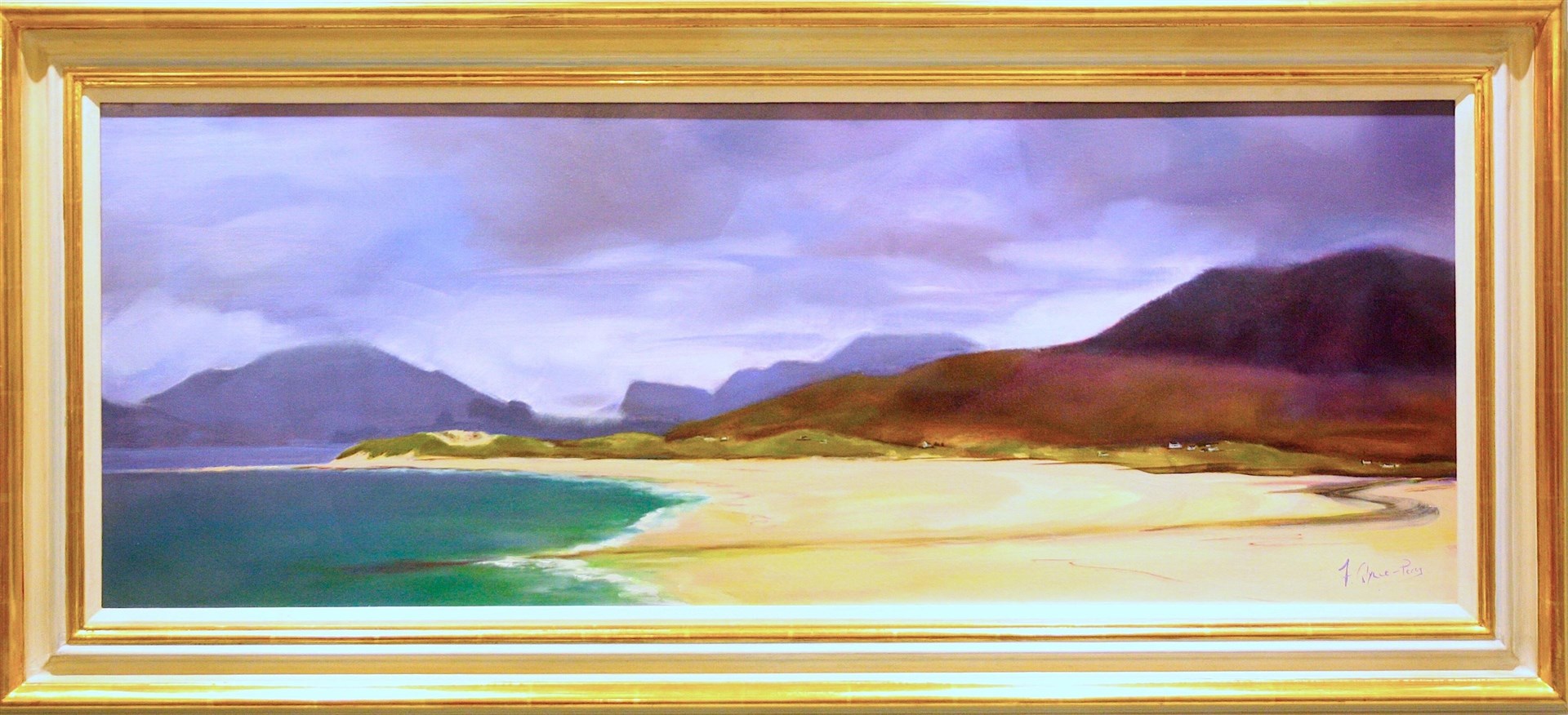 A painting of Seilebost Beach on the Isle of Harris by Fiona Glynne Percy raised £1500.