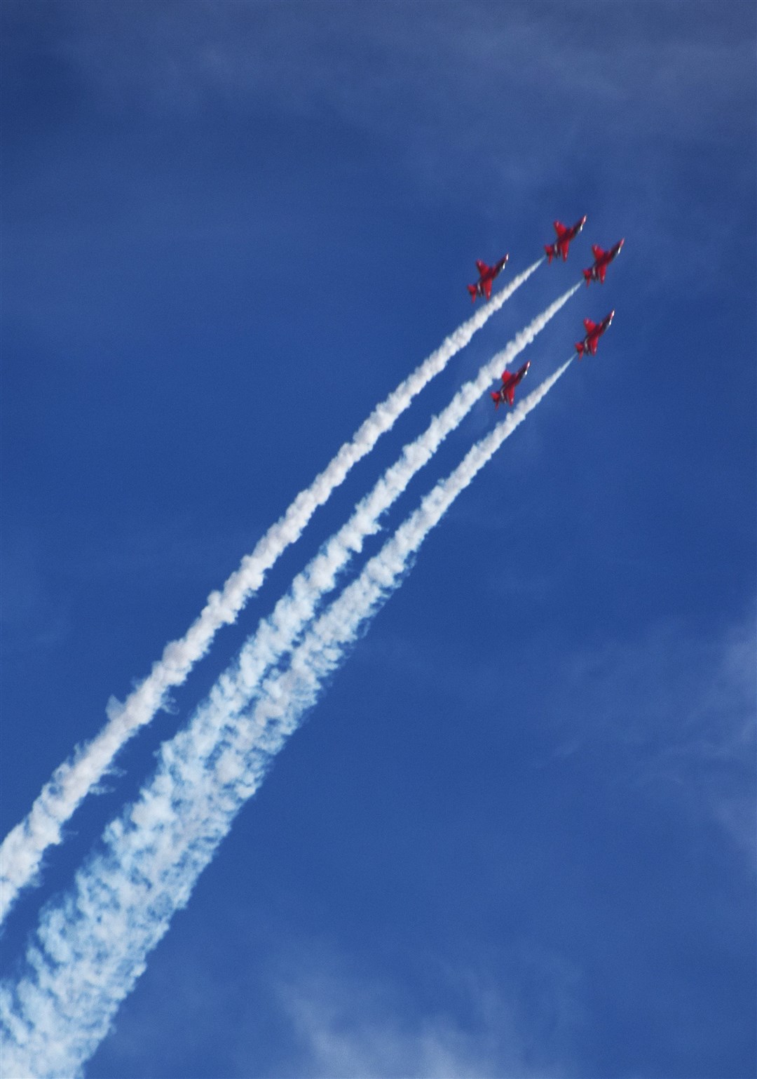The sun and blue skies really helped the vapour trails stand out as the squadron carried out their training exercises. Picture: Philip Murray.