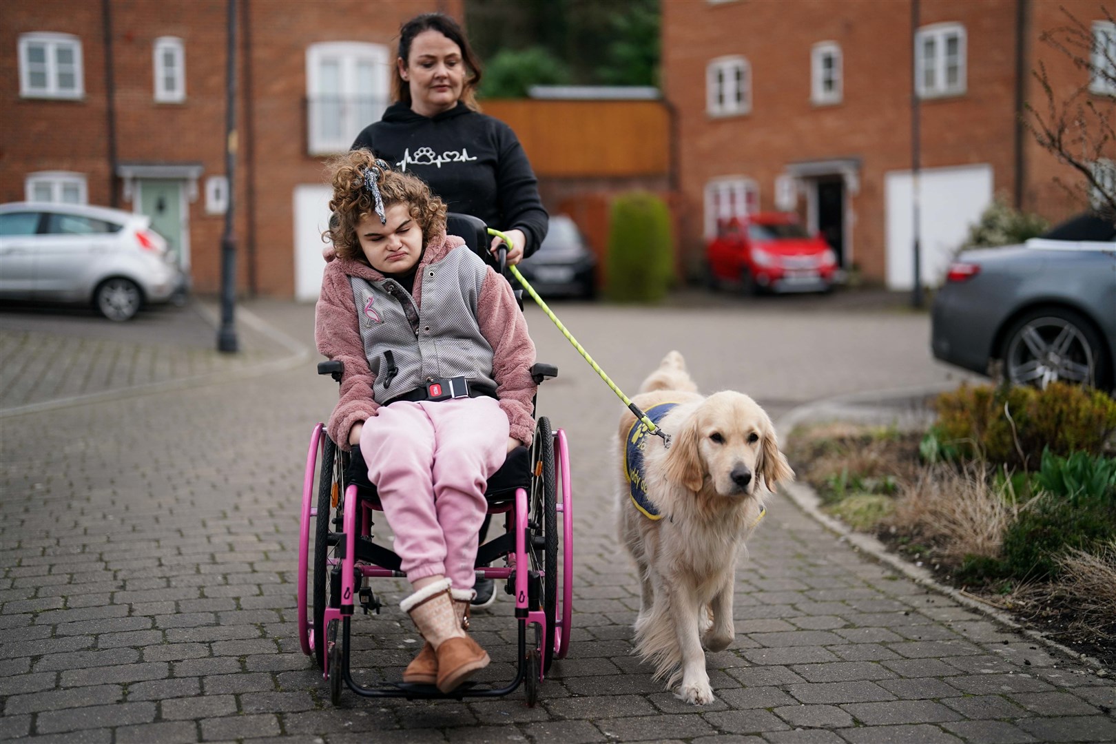Karen and Josselin go for a walk with Stormzy (Jacob King/PA)