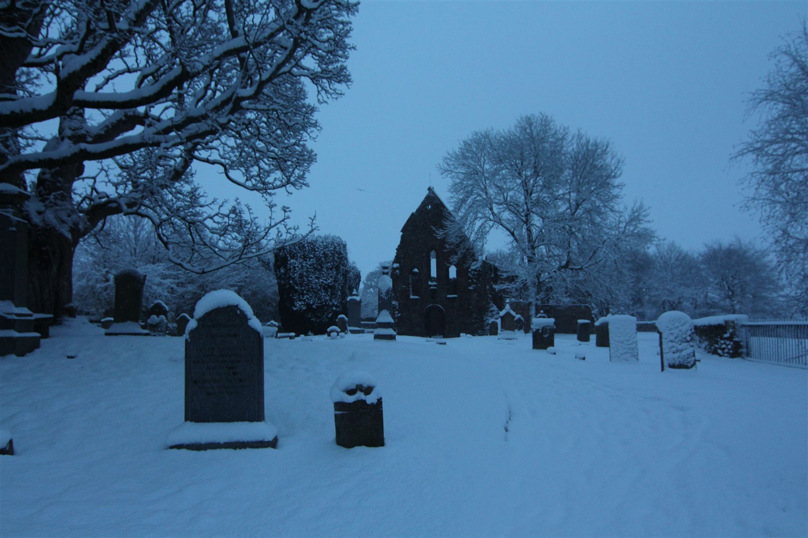 Beauly Priory in the snow.