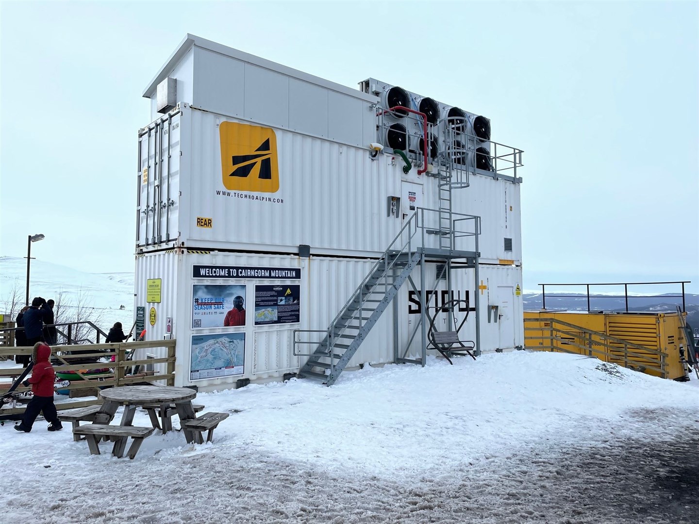 The SnowFactory's current location by the Day Lodge at Cairngorm Mountain.