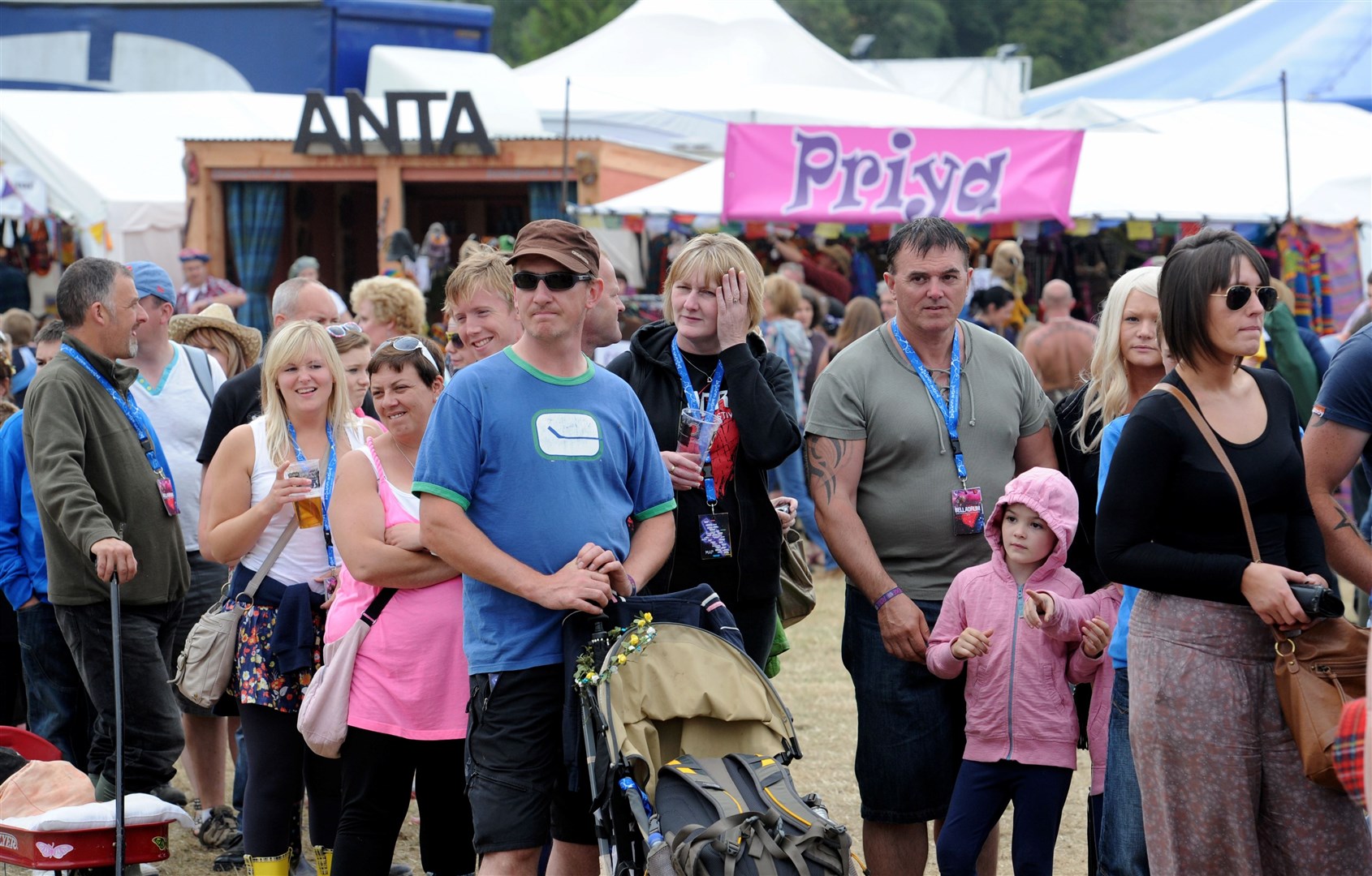 Crowds queueing for food stalls at the festival.