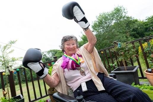 A care home resident getting ready to participate in their version of the Commonwealth Games (Shaun Fellows/PA)