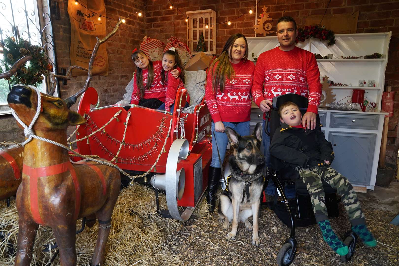 The Dodd-Moore family from Northumberland will celebrate their first proper Christmas with their buddy dog called Buddy (Owen Humphreys/PA)