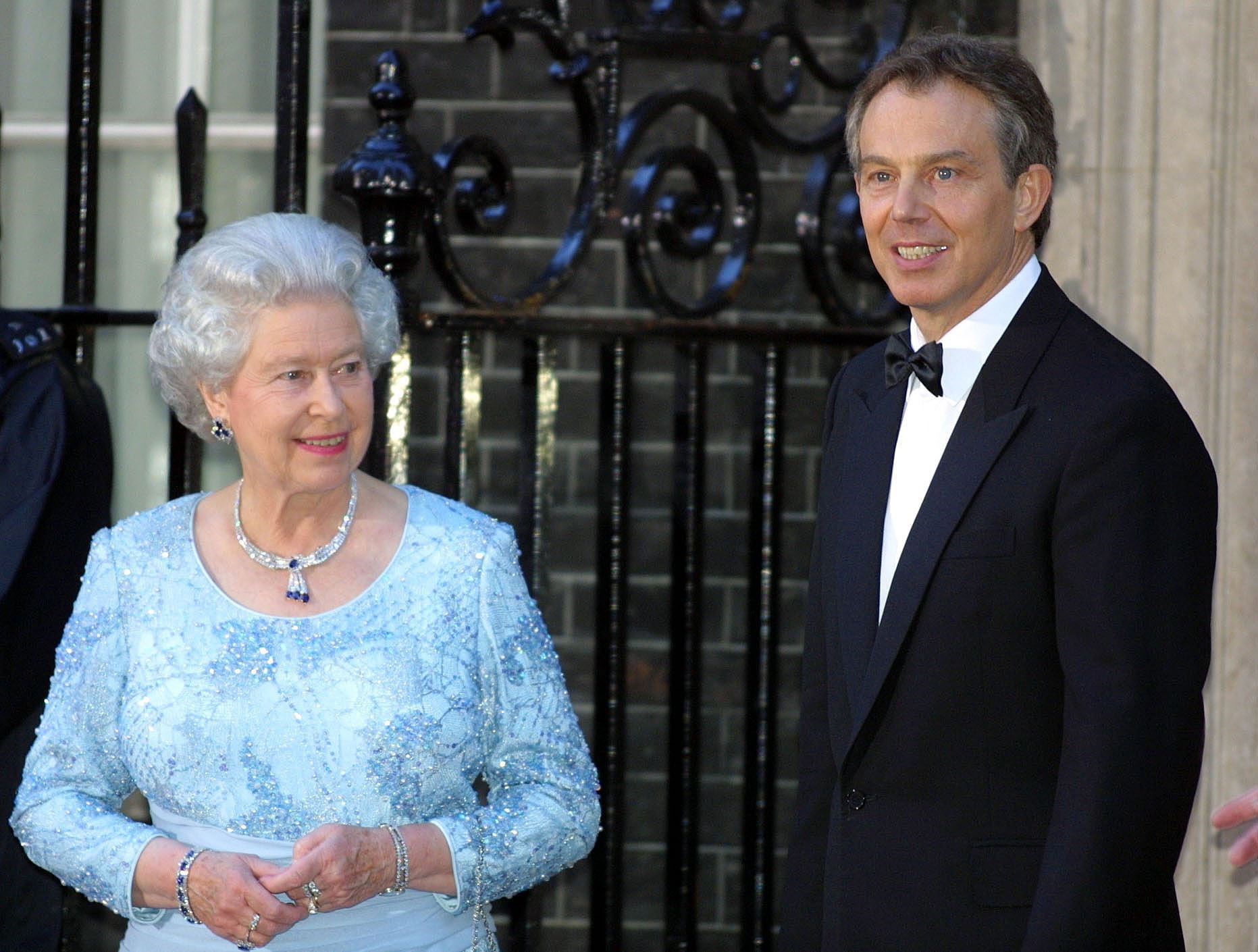 Then PM Tony Blair with the Queen before a Golden Jubilee dinner in her honour at Downing Street in 2002 (Peter Jordan/PA)
