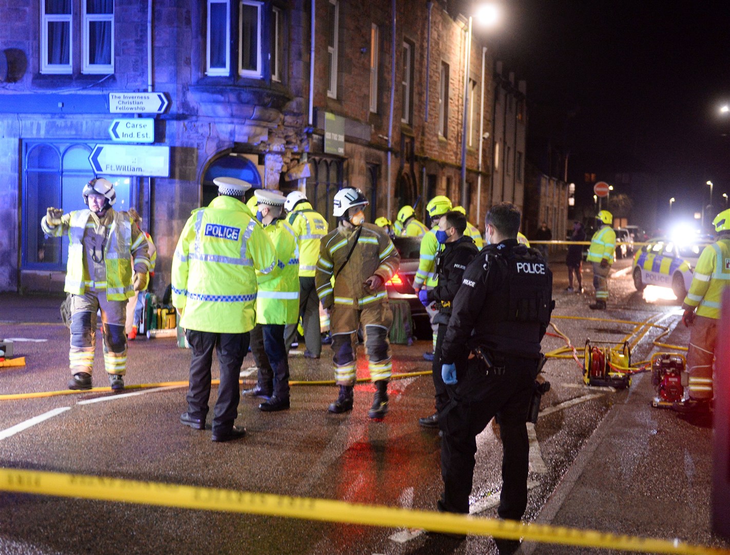 RTC on Grant Street as car hits former William Hill on junction with Lochalsh Road..Picture HN&M staff..