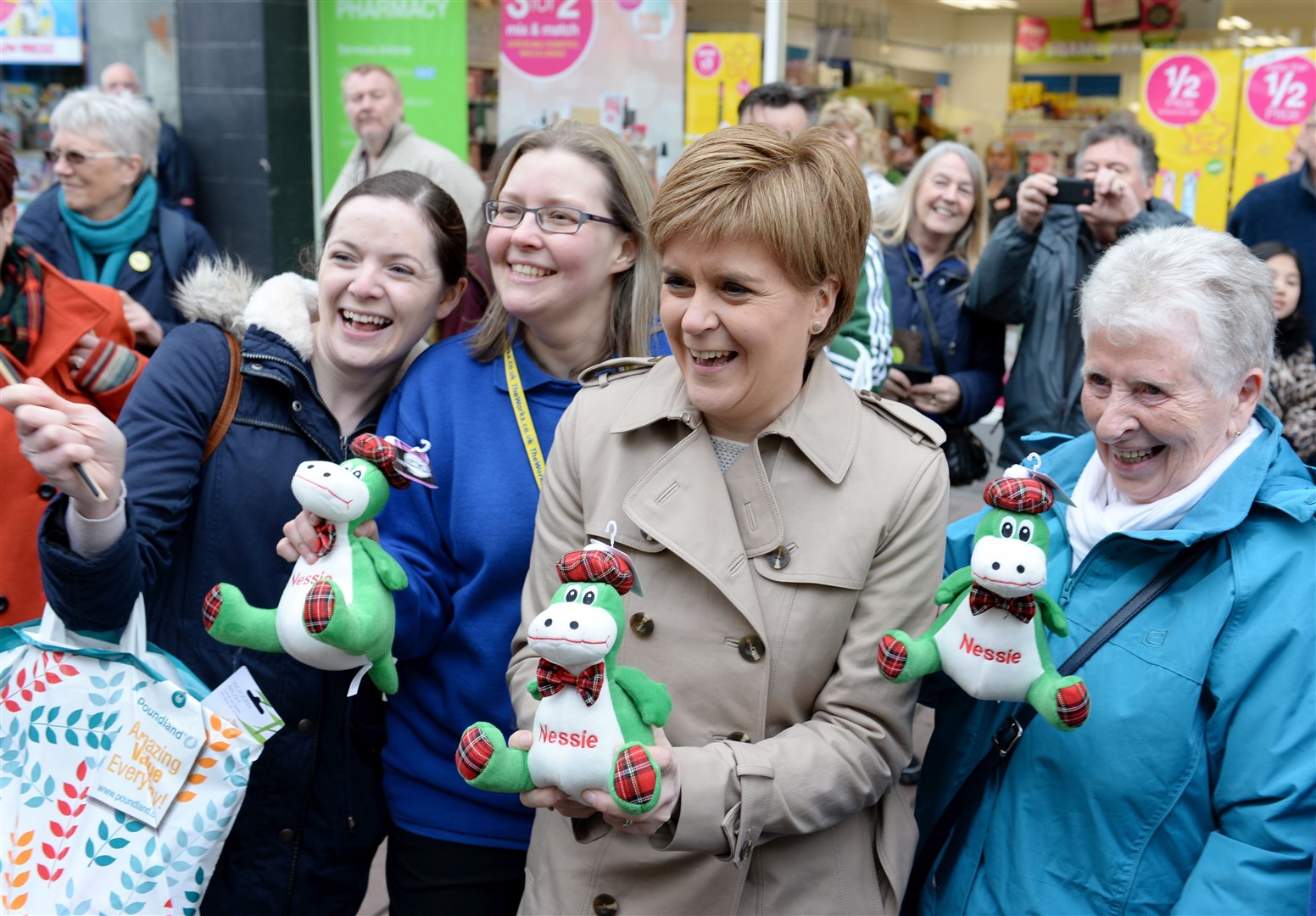 NFirst Minister Nicola Sturgeon on visit to Inverness.Gets a Nessie gift from staff at The Works shop.Picture: Gary Anthony. Image No.033268.