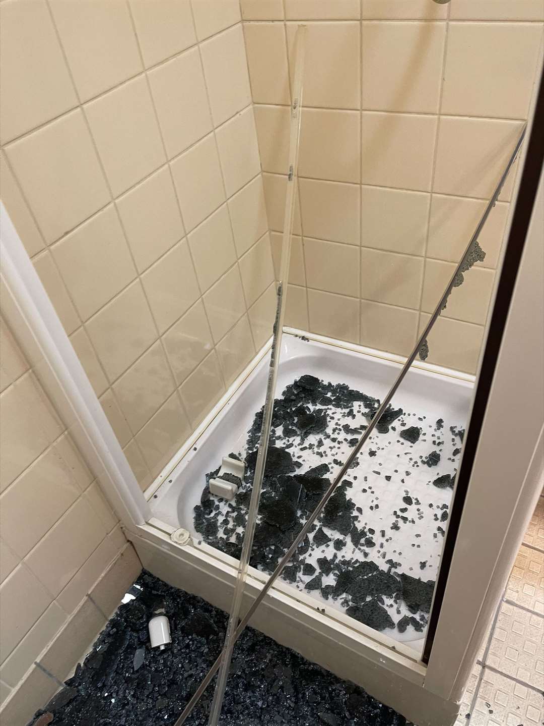 A smashed shower cabinet inside the Ardvonie facility.