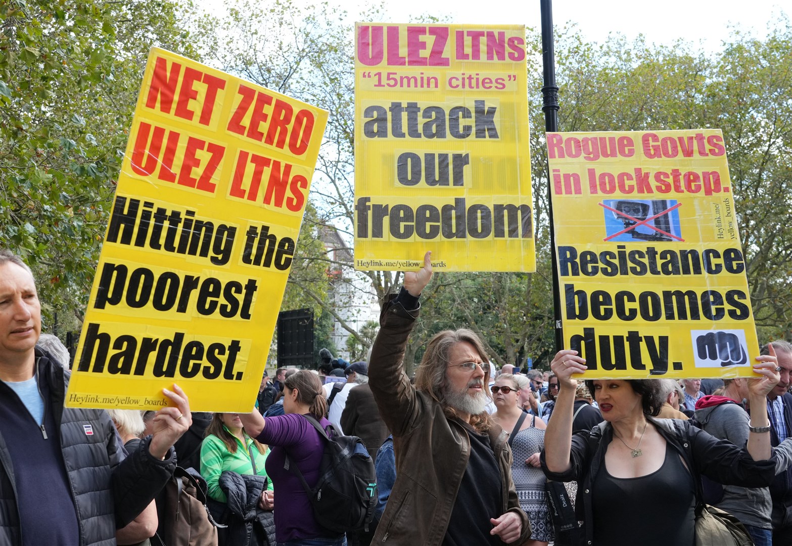 Protesters at a rally in September against the expansion of London’s Ulez (Jeff Moore/PA)