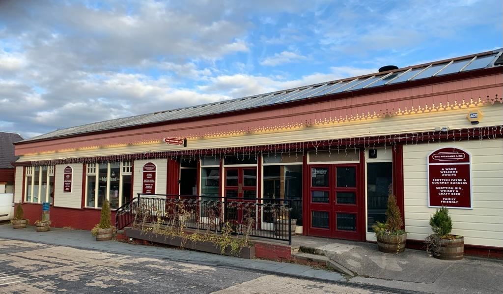 The Highland Line in Aviemore's railway square.