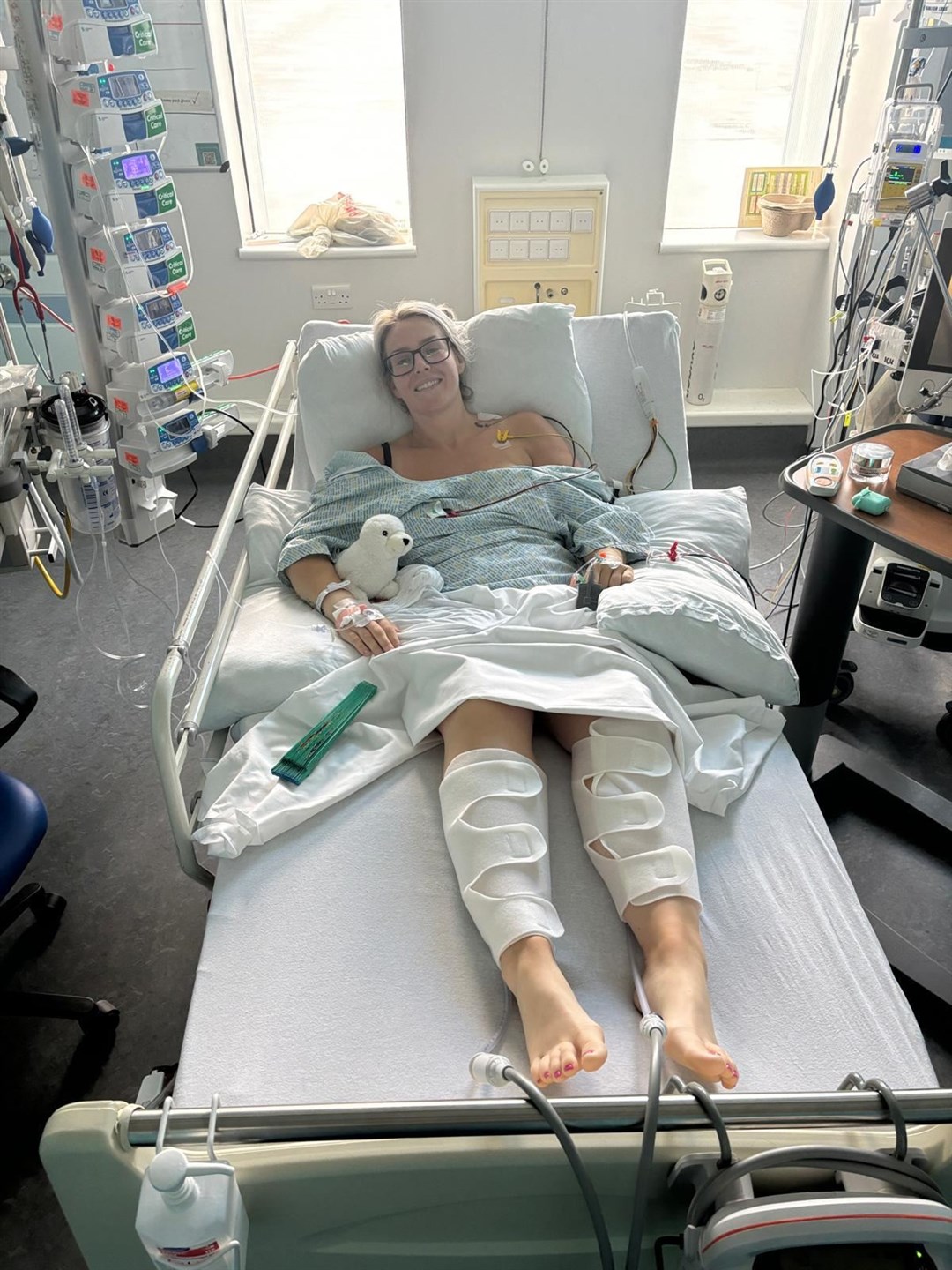 Cara in hospital after cancer treatment.