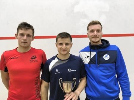 Eight-time Scottish champion Alan Clyne (centre) with this year’s runner-up Greg Lobban (left) and bronze medallist Stuart George.