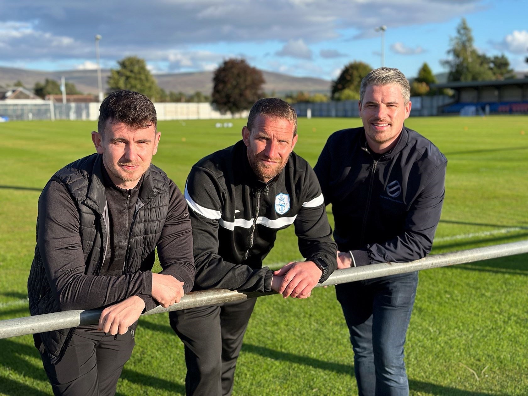 New assistant Aaron Doran, Ryan Esson and club owner Grant Mackellar at Seafield Park. Picture: Stewart Grant.