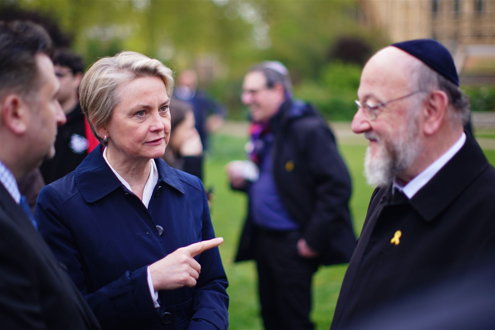 Home Secretary Yvette Cooper speaks to Chief Rabbi Sir Ephraim Mirvis at the 80th Anniversary National Yom HaShoah Commemoration (James Manning/PA)