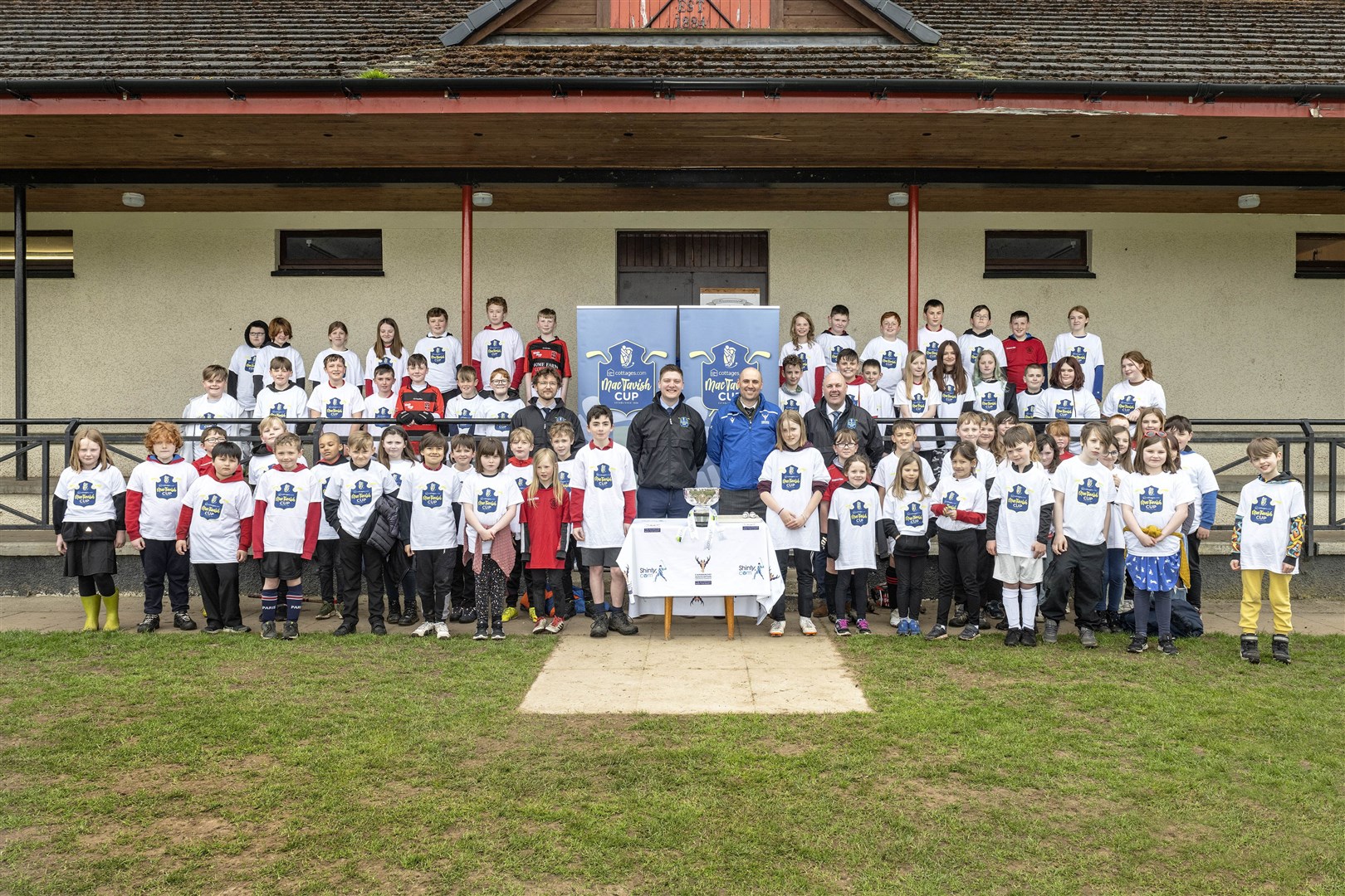 Pupils involved in the cottages.com MacTavish Cup semi final draw, which took place at Blairbeg Park, Drumnadrochit.