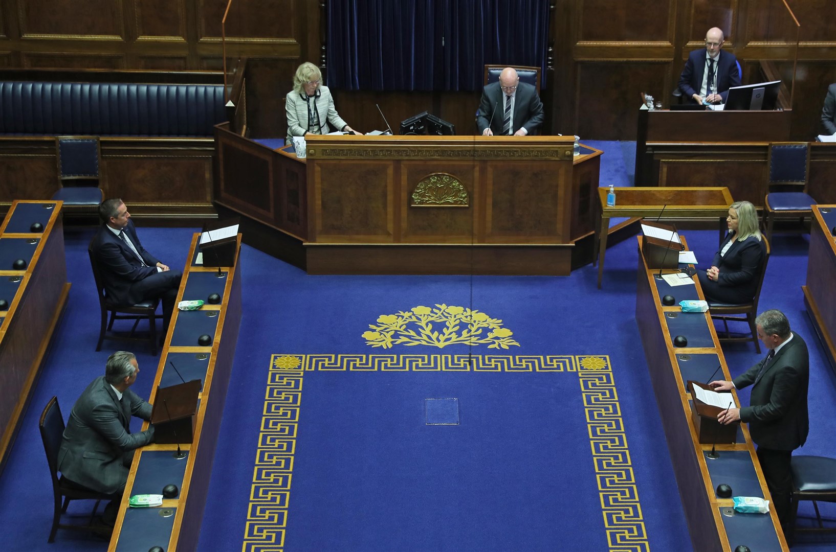 DUP leader Edwin Poots, bottom left, at a special sitting of the Stormont Assembly on Thursday (Brian Lawless/PA)