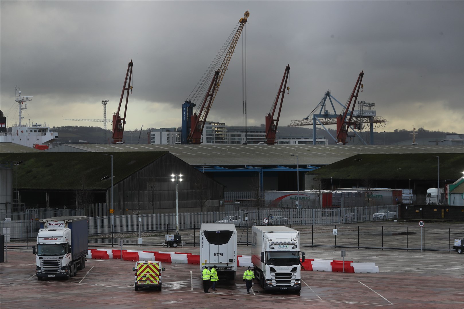Lorries at the Department of Agriculture, Environment and Rural Affairs site near Belfast port (Brian Lawless/PA)