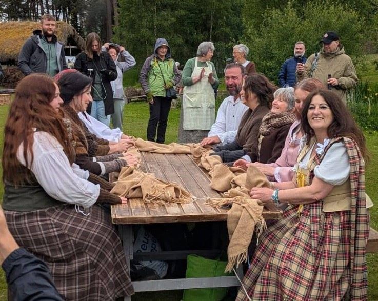 WAULKING BACK TO HAPPINESS: Andy the Highlander joined Badenoch's brilliant waulkers for a song or two at Newtonmore. (Comhlan Luadh Bhaideanach)
