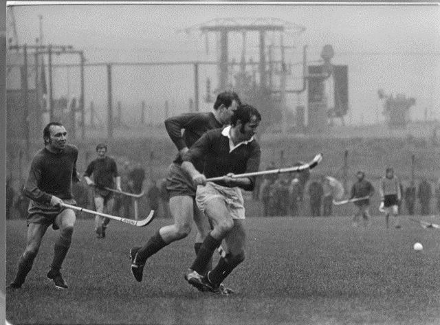 John MacFarlane of GMA (far left) in action at the Camanachd Cup Final in 1973 (Photo: the Donald MacKay shinty archive)