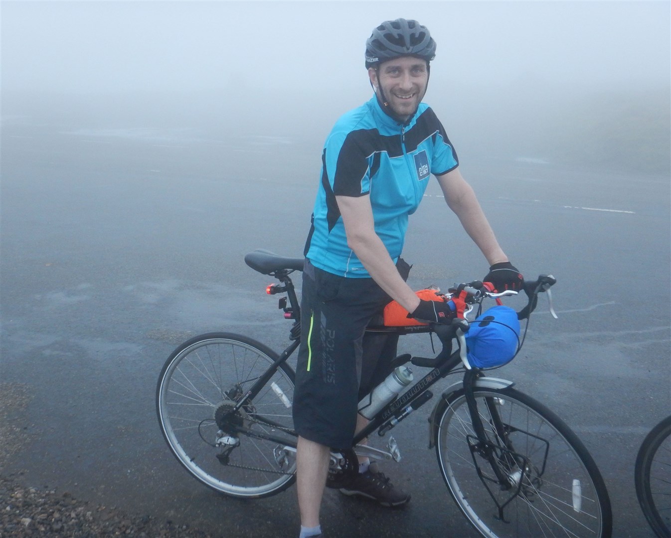 John in the fog at the top of the Bealach na Ba.